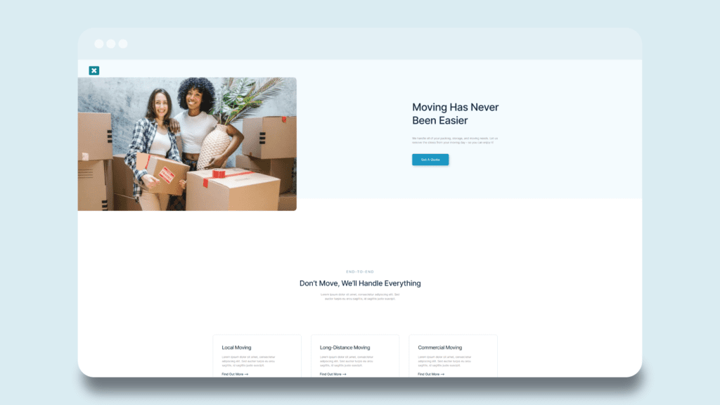 A Website Design for a business that offers a service